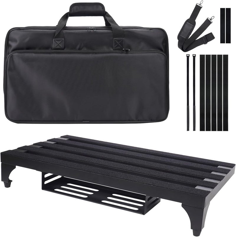 Soyan 22" x 12.5" Aluminum Alloy Guitar Pedal Board with Power Supply Tray, Carry Bag & Mounting Tapes Included (Black, APB-22BK) - Image 1